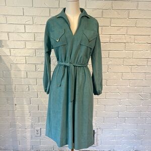 Vintage 60s Alfred Werber Green Belted Shirt Dress S/M